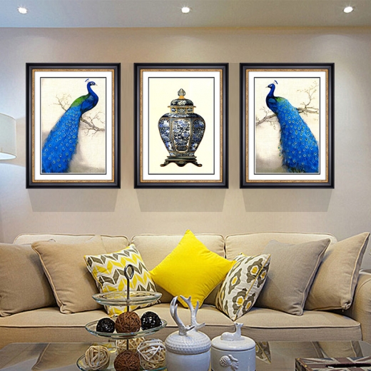 A家家居沙发背景墙蓝孔雀装饰壁画 玄关客厅装饰挂画